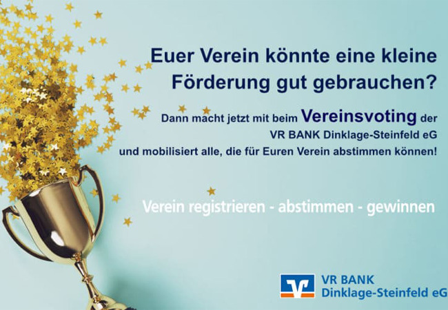 1000 Euro zu vergeben: Vereinsvoting der VR BANK Dinklage-Steinfeld eG
